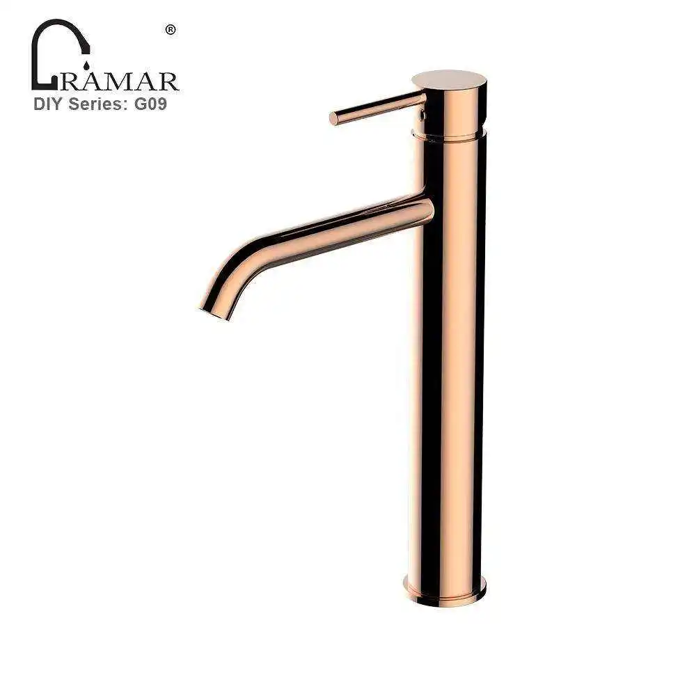 LOW MOQ Rose Gold Brass Single Handle Hot And Cold Water Bathroom Basin Tap