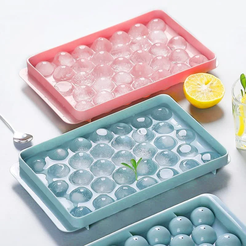 Factory Direct Sale 33 Cavities Round Ice Cube Tray Sasy Release Plastic Ice Ball Mold/Maker for DIY Whisky Beer