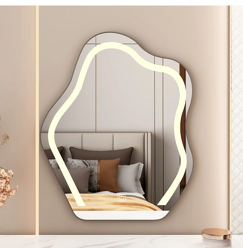 Hot sale on Irregular anti rust asymmetry Vanity LED mirror Modern design wall mounted mirror Resort Hotel Use Anti-fog