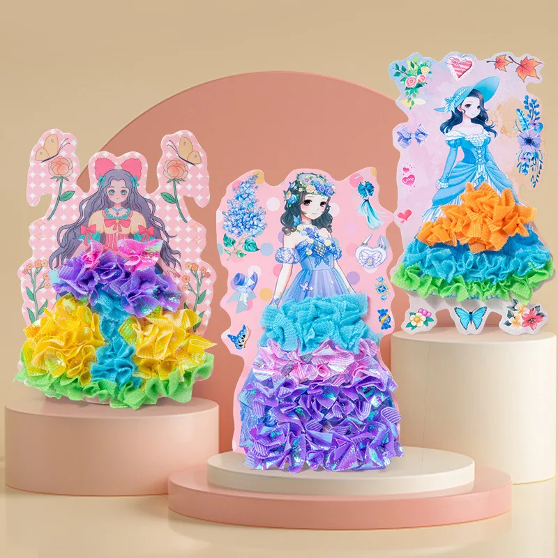Versatile Kids Dress-Up Princess Poke Baby Fantasy Handmade Painting DIY Toy with Stereo Sticker Creative Paste Toy
