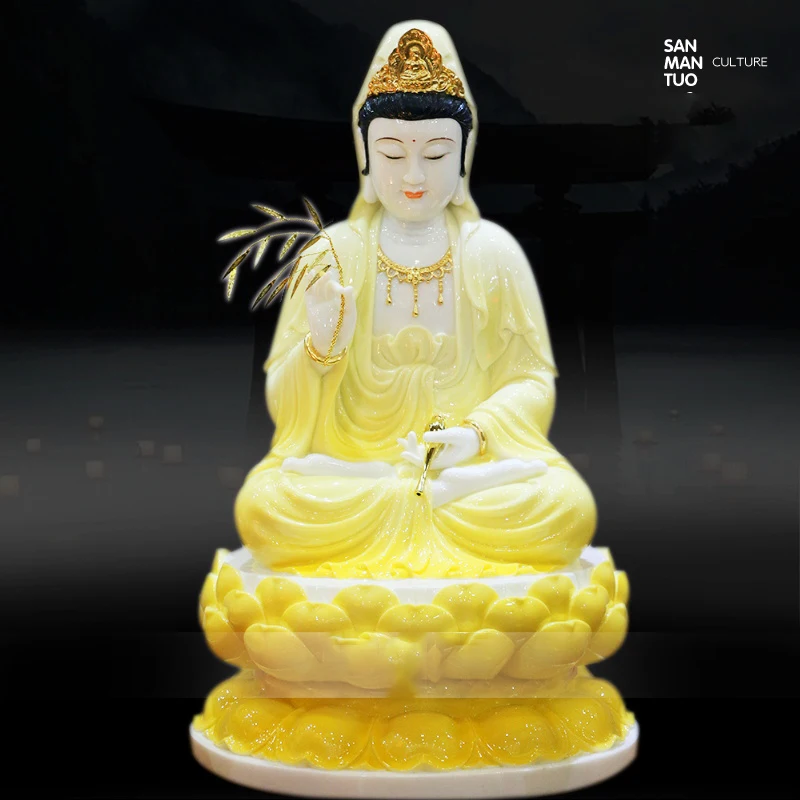 White marble  yellow glaze Avalokitesvara Bodhisattva  ornaments  Suwa  Three Saints  Guanyin Bodhisattva decoration crafts