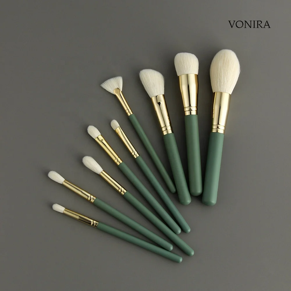 Vonira Fashion 9pcs Matcha Green Makeup Brushes Set Blending Powder Eye Face Brush Makeup Tool Kit OEM ODM Brochas De Maquillaje