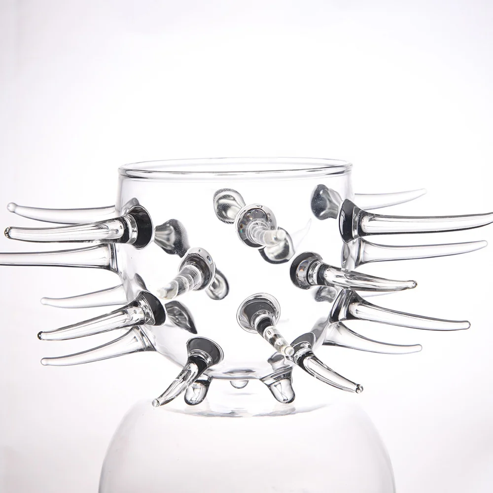 2024 newest Custom irregular geometric glass terrarium 200ml Sea Urchin Bowl stemless wine cocktail glass cup for bar party