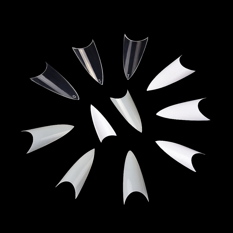 500 pcs false nails half cover tips bulk clear natural acrylic Long pointed shaped ballerina nails art tips cut u