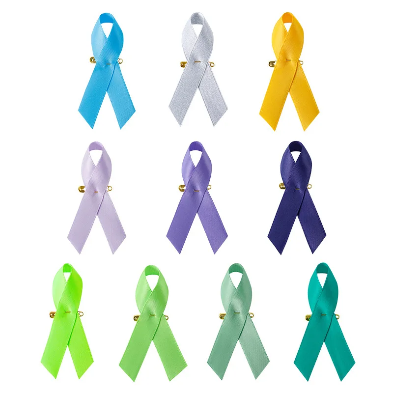 Polyester Custom Satin Ribbon Bow Awareness Ribbon with Safety Pin