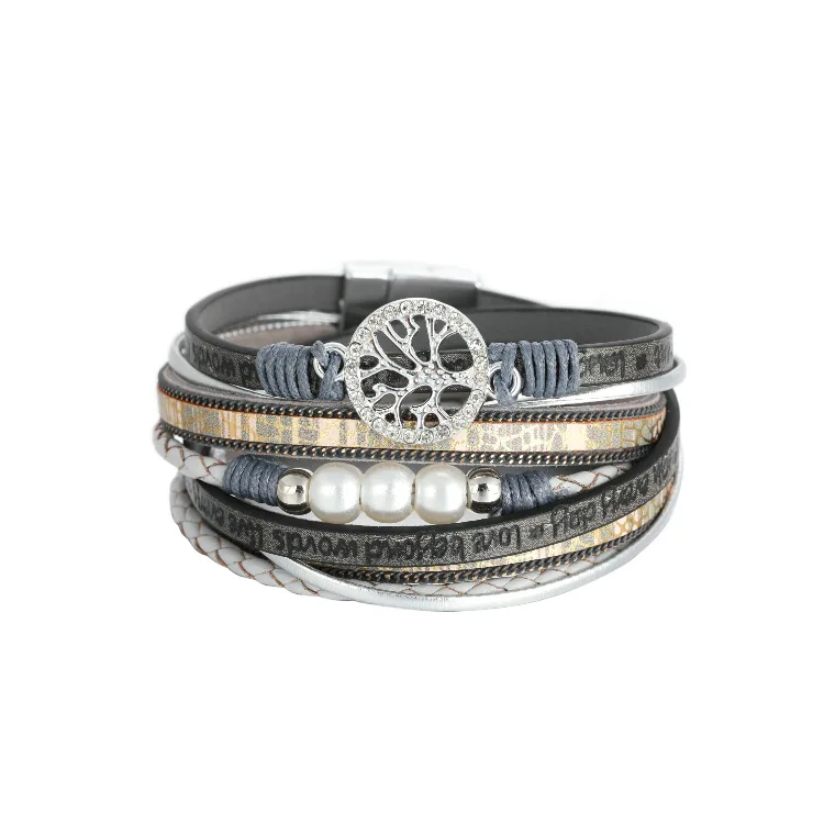 Life Tree Leather Bracelets For Women Bohemia Braided Multilayer Wrap Bangles Fashion