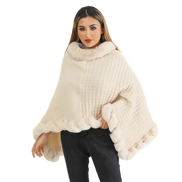 Stylish Cashmere Fur Capes Gorgeous Chunky Winter Greatcoat Oversize Warm Wrap Blanket Cape For Women Supplier Wholesale