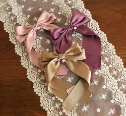 Hot selling romantic style ribbon hairpin Pearl Lulu Ribbon Hairpin made in Korea a large ribbon pin with pearls is best selling
