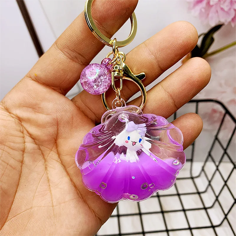 Promotional Transparent Liquid Milk Carton Doll Pendant Charm Key Ring Acrylic Shell Shape Float Oil Keychain