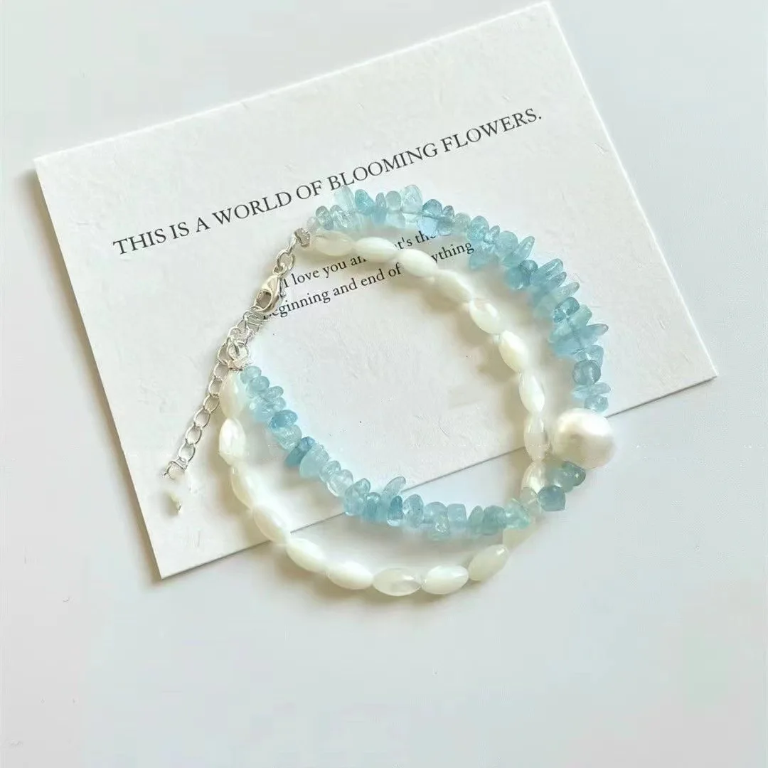 [Blue Iceland Series] Cold Feeling Dark Blue Beaded Necklace Suit Gentle and All-Match Temperament Jewelry