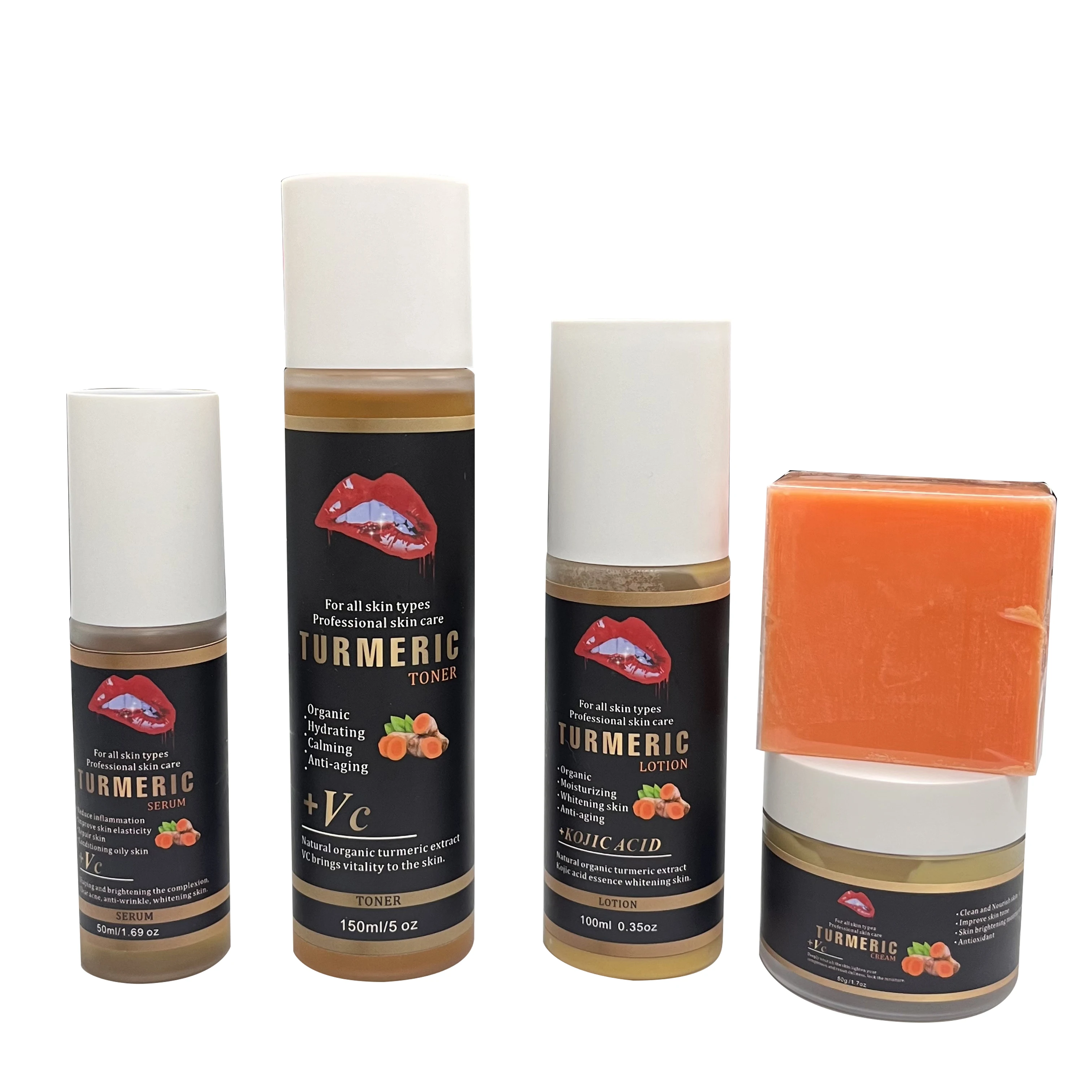 Low Moq Private Label Turmeric Skin Care Set for Brown Skin Face Care Whitening Turmeric Skin Care Set