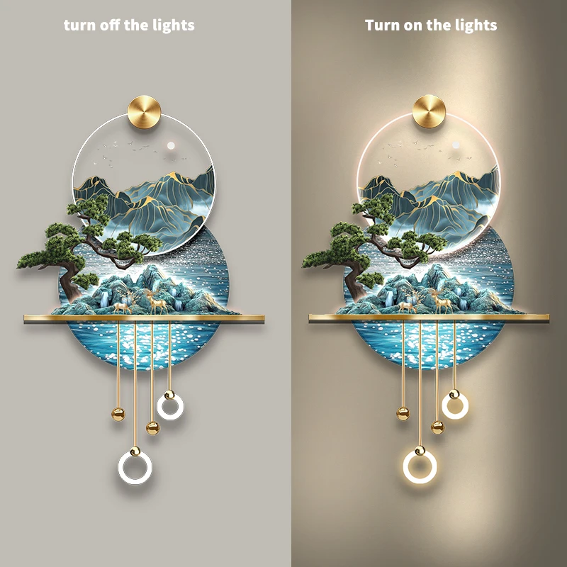 High mountain running water and rivers porch wall decor painting landscape high-grade three-dimensional LED hanging pictures