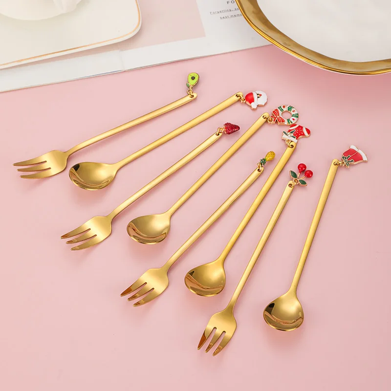 British Creative Cartoon Gold-plated Coffee Stirring Spoon Long Handle Gold Tea Small Spoon