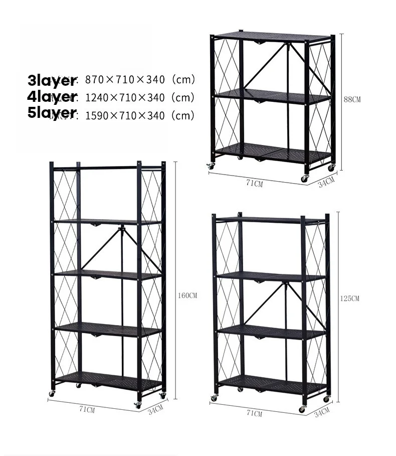 Multifunctional Foldable Vegetable Storage Rack 3/4/5 Layer Kitchen Storage Rack Metal Shelf Storage Holders & Racks
