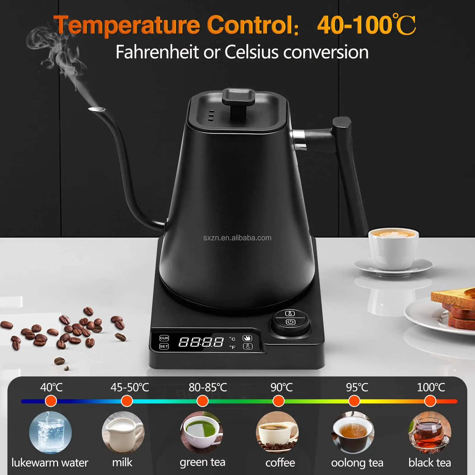 Electric Coffee Kettle,900ML 1.0L Stainless Steel Gooseneck Electric Coffee Kettle