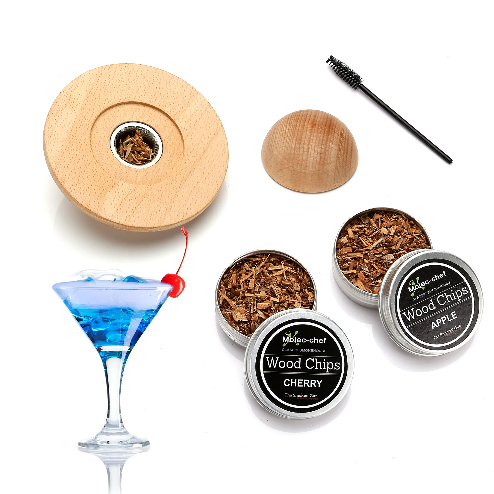 Wholesale Custom  Wooden Cocktail Smoker Kit Cocktail Smoking Kit Round Wood Cocktail Smoker