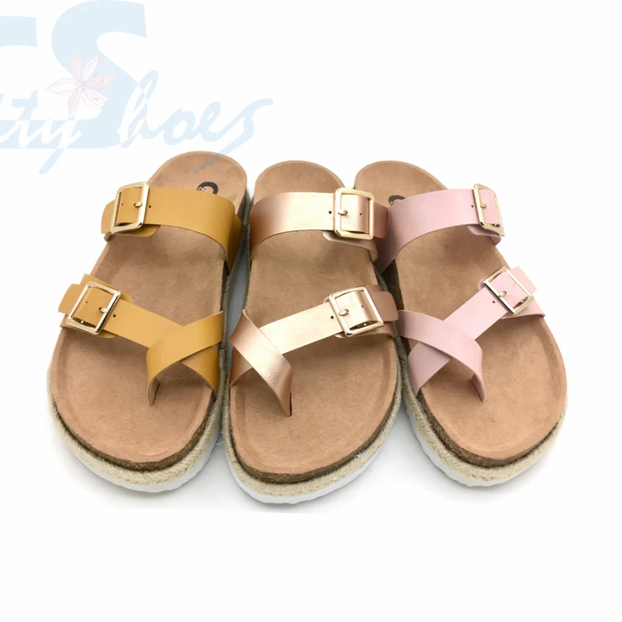 Fashion birken style cork ladies sandals slippers Espadrilles two buckles women slippers hot sale comfortable lady shoes