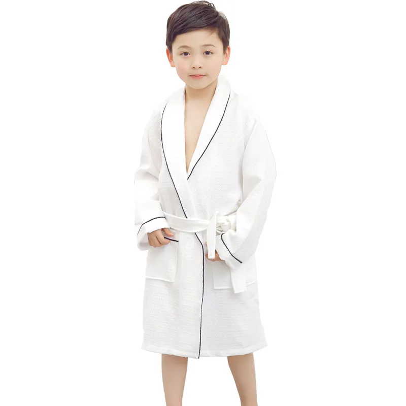
100% Organic Cotton Luxury Plain Hotel Night Hotel Swimming Pool Spa White Hooded Big Boy Girl Child Kids Bath Robe 
