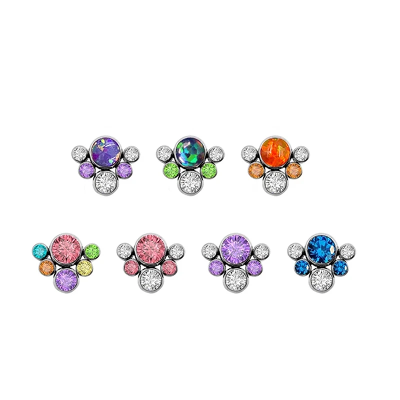 Wholesale G23 ASTM F136 titanium internal thread luxury zicon opal studs earrings Lip Nail Piercing fashion jewelry earrings