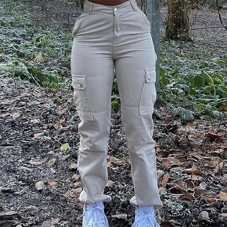 Custom OEM Manufacturer Vintage Pockets High Waist Streetwear baggy Casual ladies Long parachute Cargo Pant for women Trousers