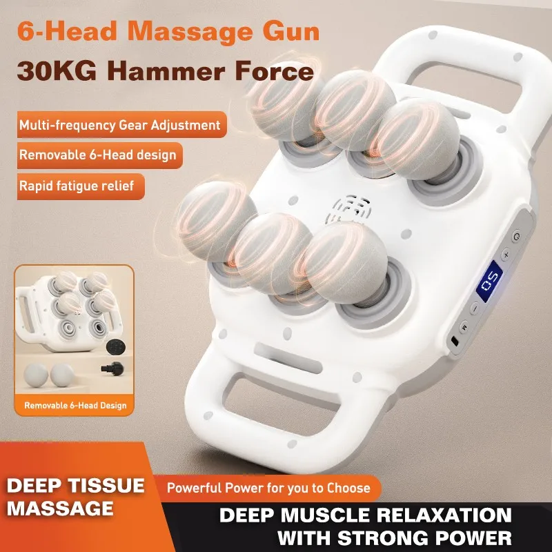 6 heads electric massage gun deep muscle massager gun fascial rechargeable body massage gun