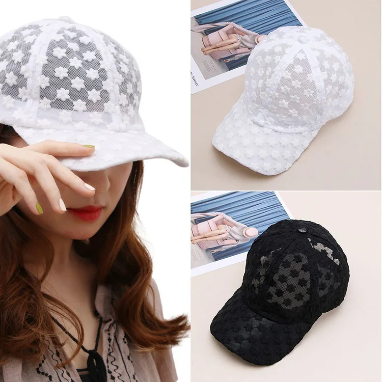 Top Quality Fashion Summer Sun Visor Hollow Breathable Peaked Cap Lace Baseball Cap Hat For Women