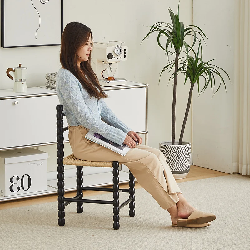 Modern Wood Ladder Back Side Chair with Low Back Paper Cord Woven Chair Bench Shoe Stool for Kitchen Dining Room Furniture