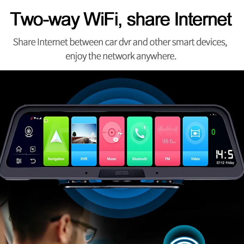 10Inch IPS 4G dash cam GPS Navigation Vehicle Recorder Car Black box 360 Degree WIFI ADAS Android 8.1 Dual Camera dash cam