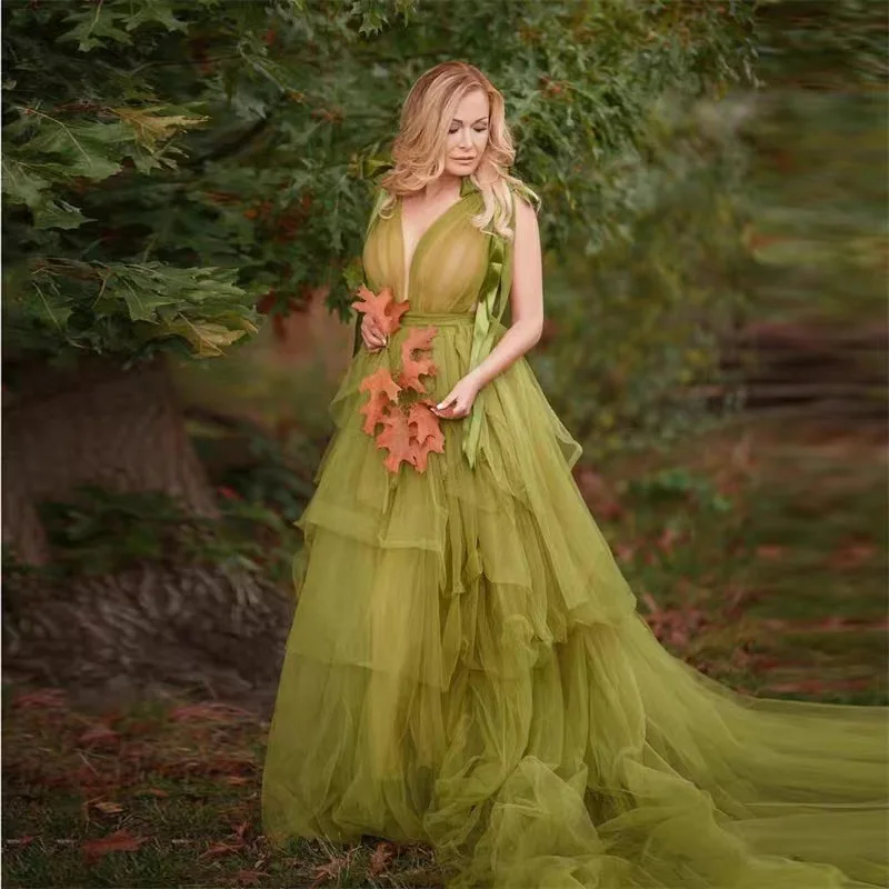 2024 European And American Style Simple Maternity Skirt Tulle Prom photography Props Mesh Skirt Long Tail Pleated party Skirt