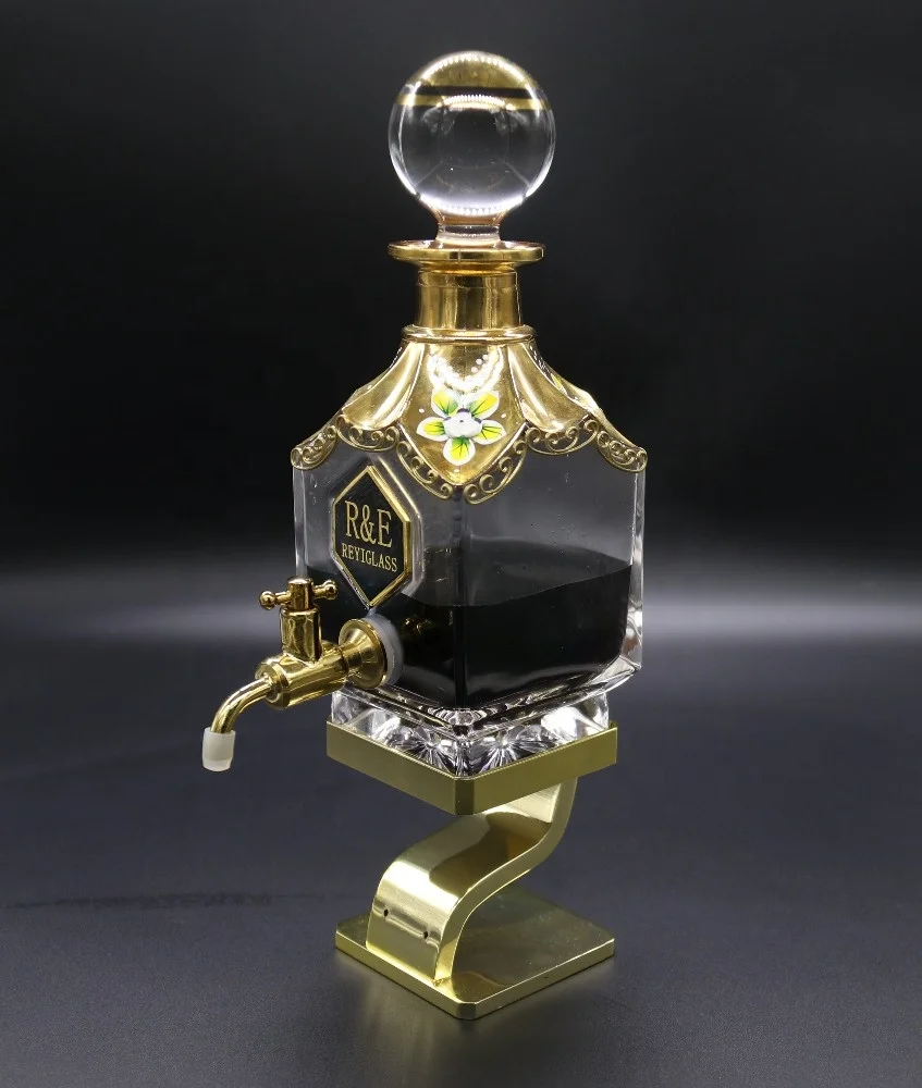 450ml dubai oudh oil perfume decanter golden hand painting glass display with tap
