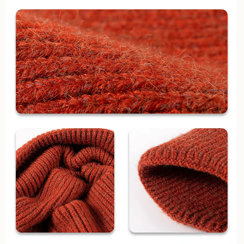 Custom Logo Winter Men Women Warm Knit Earflap Hat Outdoor Ski Cap Winter Thick Warm Plain Cuffless Beanie Hat with Ear Cover