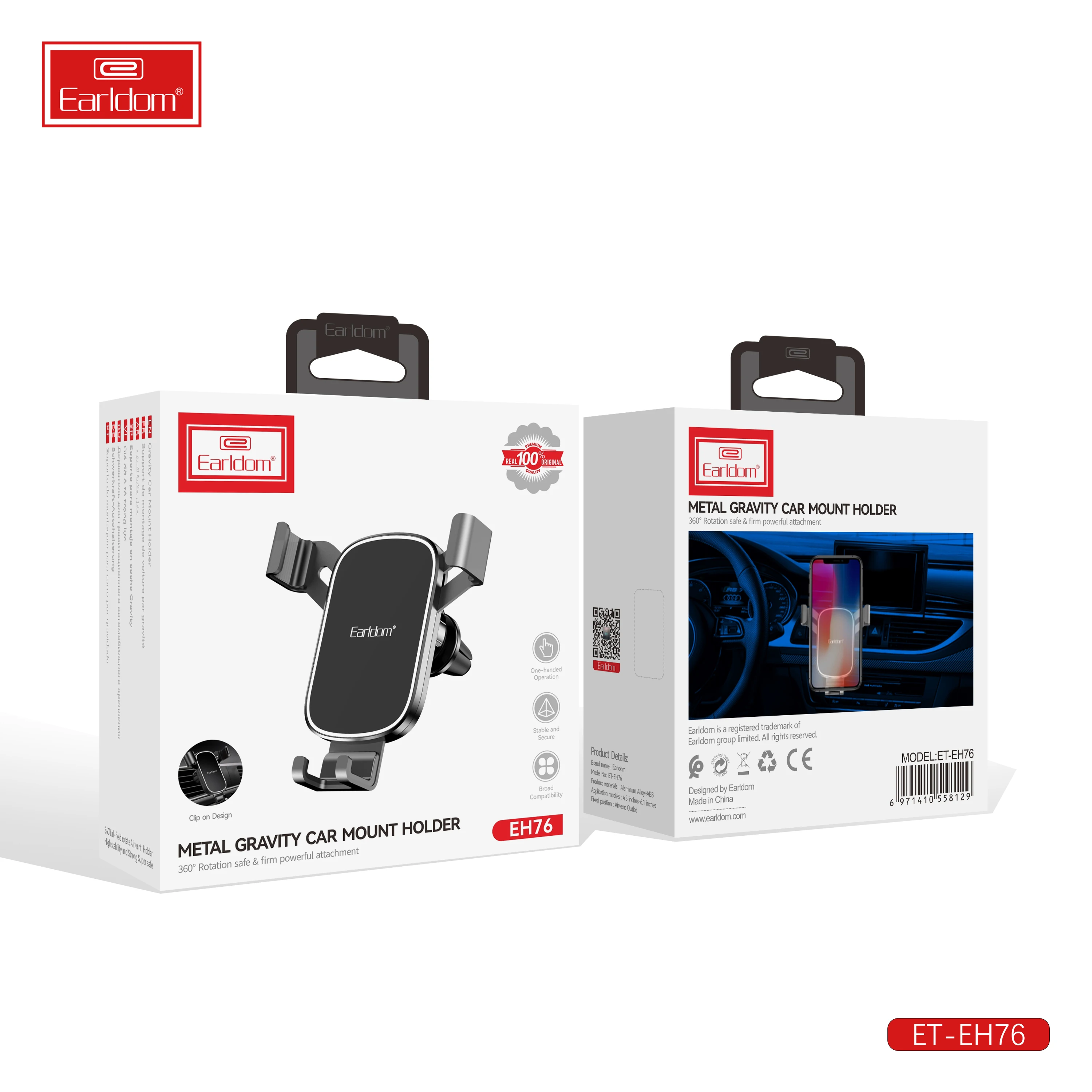 Earldom, устанавливаемое на вентиляционное отверстие в салоне автомобиля гравитационный Автомобильный держатель для мобильного телефона регулировка угла закаленная стеклянная панель автомобильный держатель для телефона на магните