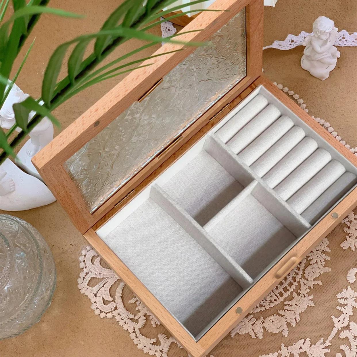 Vintage begonia glass wooden elegant jewelry storage box jewelry earrings necklace ring watch bracelet gift boxes