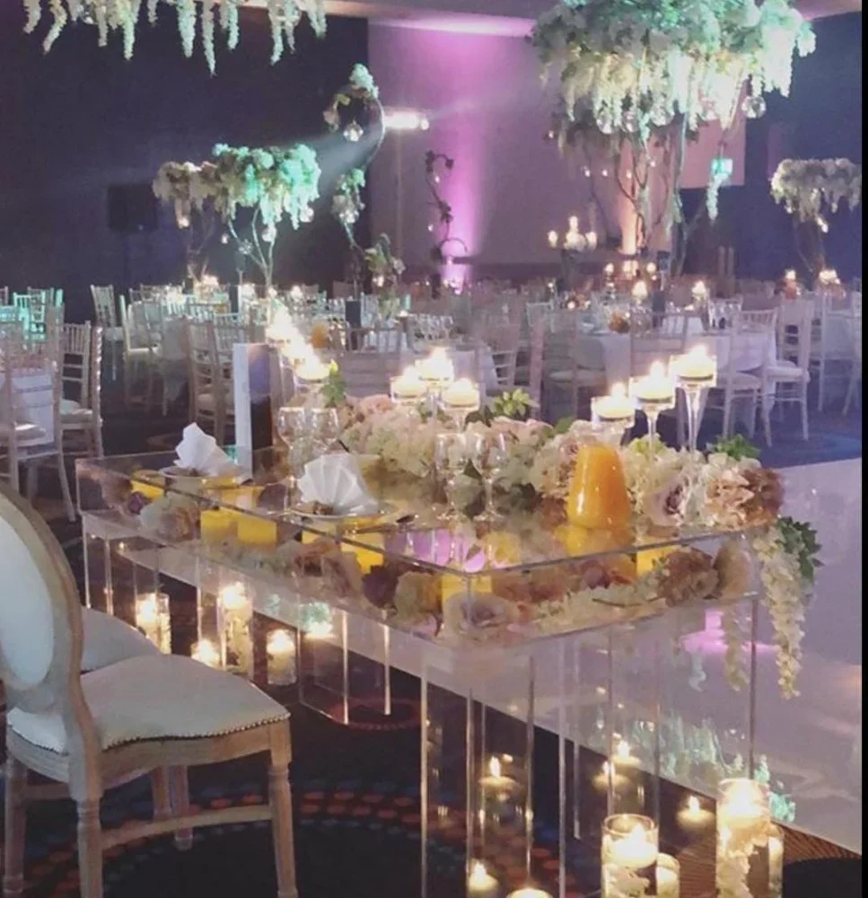 Rectangle Acrylic dinning table set dining room furniture for event party marriage