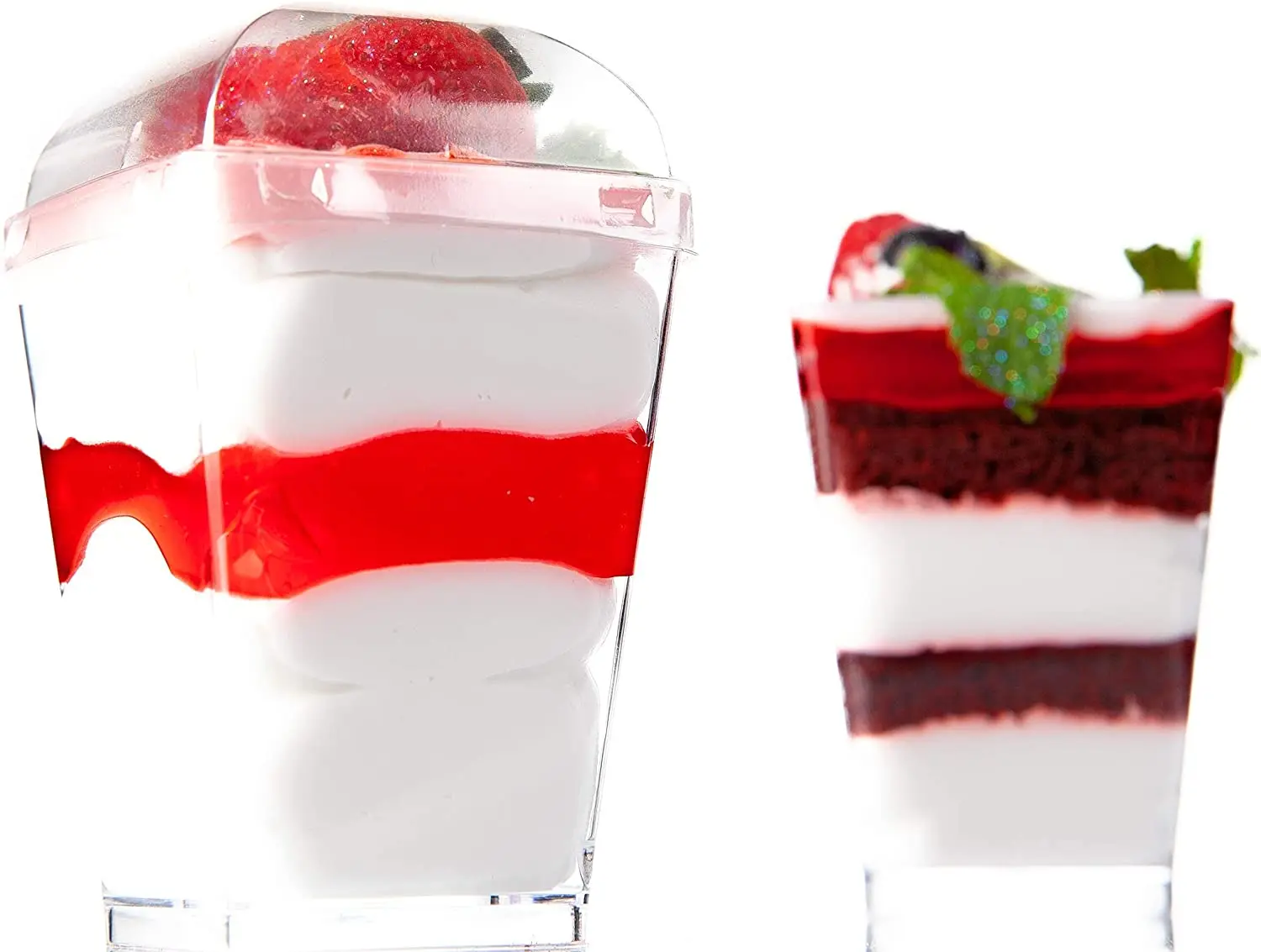 5oz Clear Tumbler Plastic Parfait Cups, Tasting Appetizer Bowls, Tall Square Shooters Shot Glasses