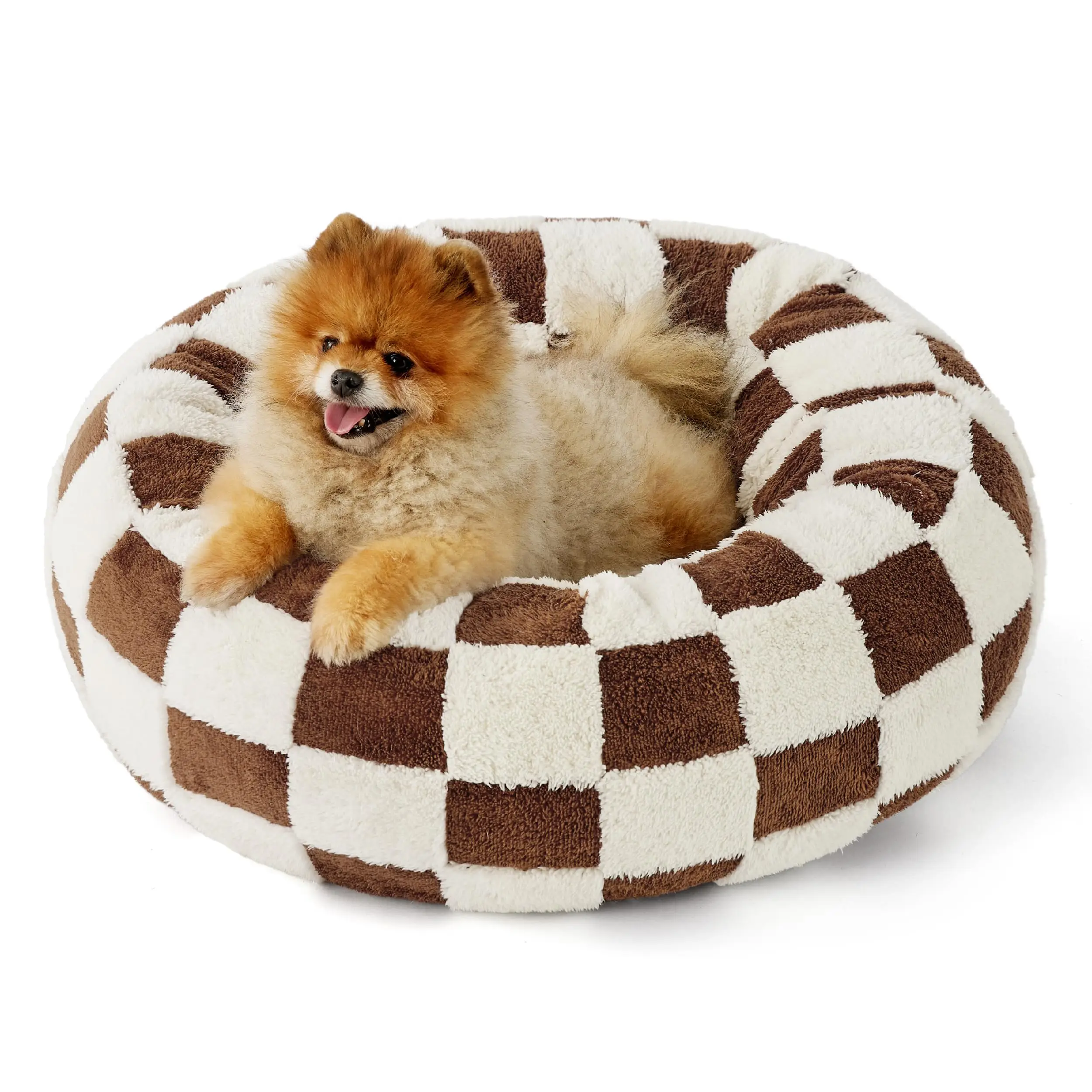 Round Cat Beds for Indoor Pets Calming Modern Beds with Jacquard Shaggy Plush and Anti-Slip Bottom 30 Inch Blue Donut Pet Bed