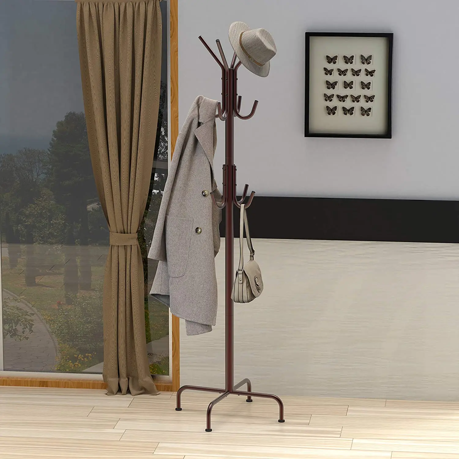 Factory Directly Sale Clothes Rack Metal Simple Standing Coat and Hat Hanger Organizer Rack