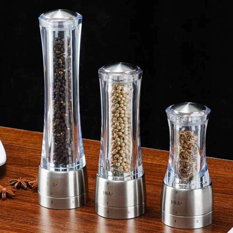 High Quality Stainless Steel and Acrylic Plastic Salt Adjustable Pepper Mill and Salt Mill Pepper Grinder