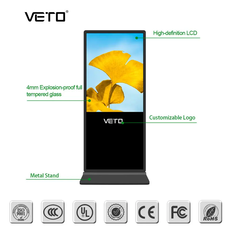 32-86 inches Floor Standing LCD Screen HD Media Video Player TFT Android Indoor Totem Advertising Digital Signage Display