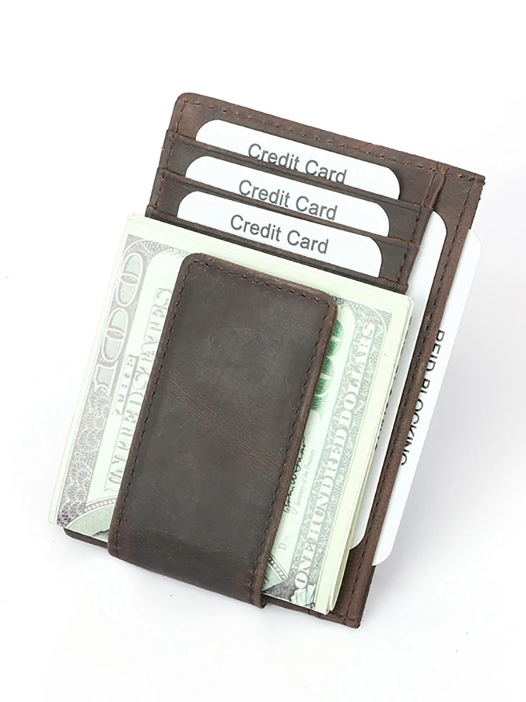 Wholesale Custom Men Leather Card wallet card bag integrated ultra-thin leather magnetic suction card bag wallets