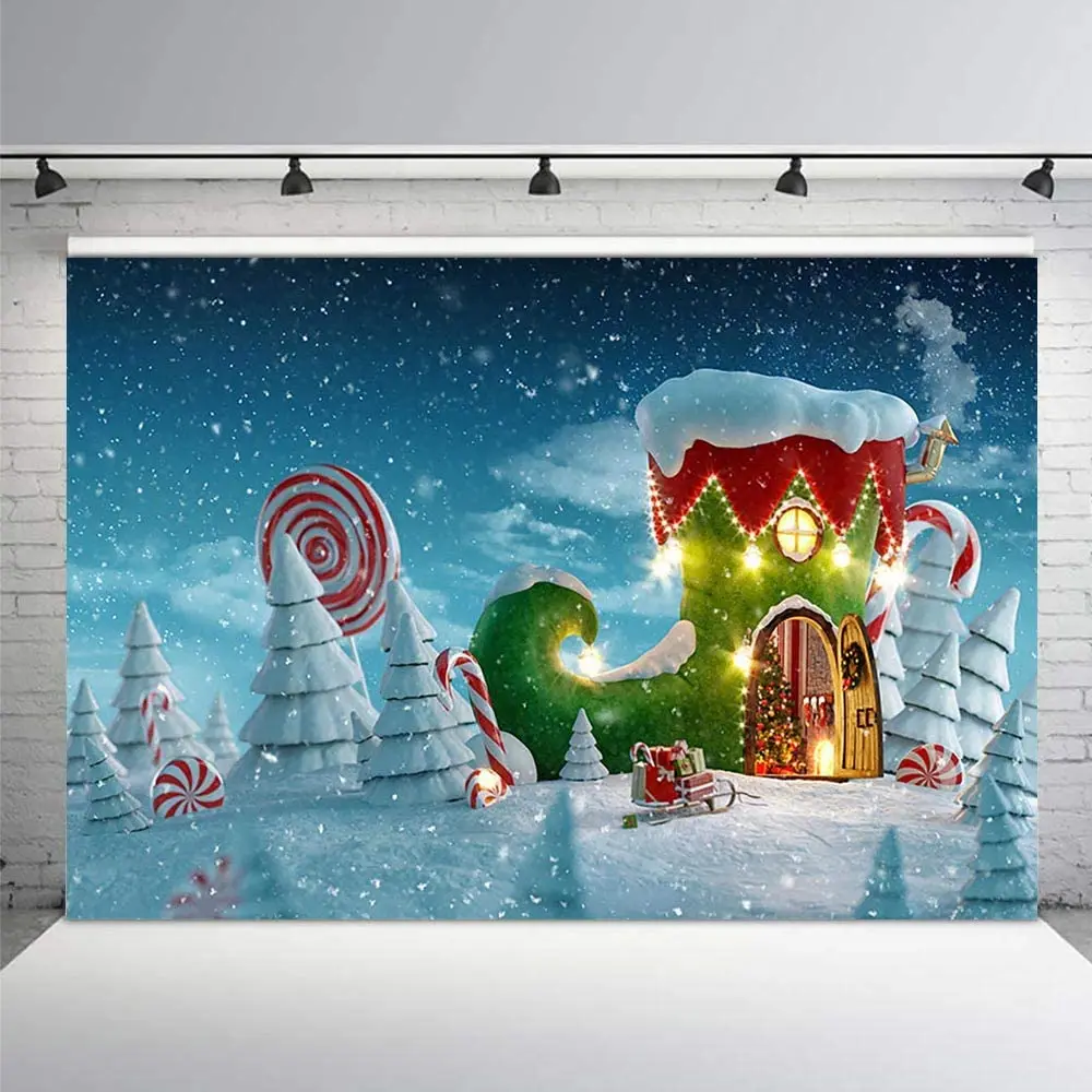 Winter snow scene background photography 2.1 x 1.5 m Christmas candy Santa Claus decoration snowflake suitable for photo booth