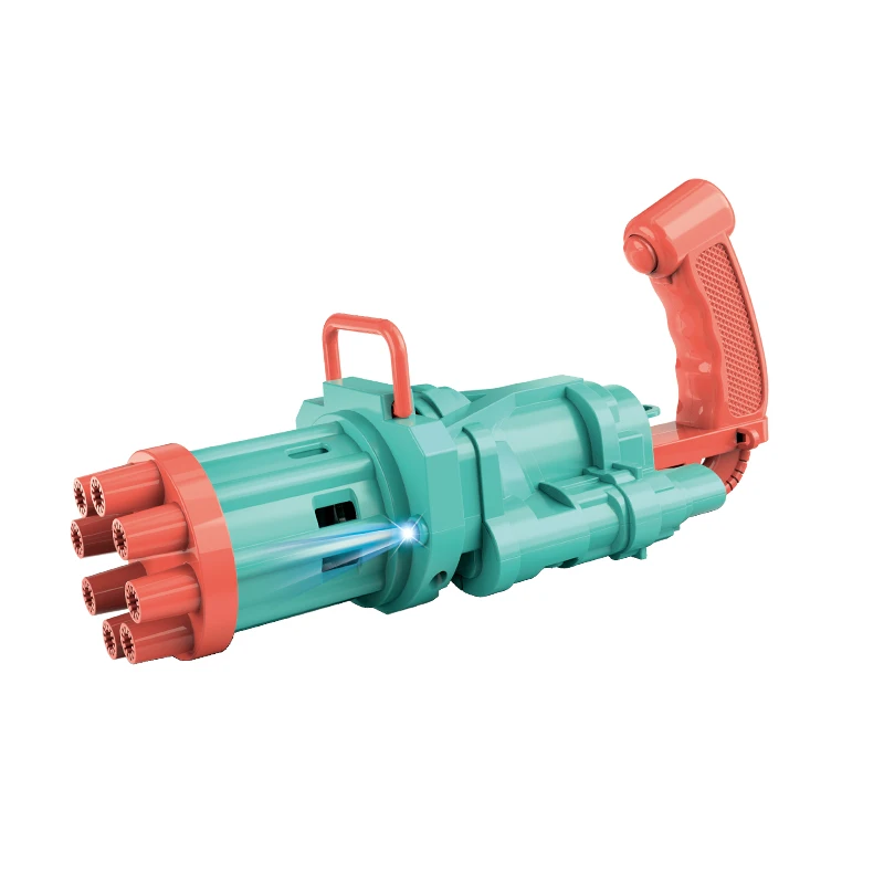 Electric Automatic Gatling Bubble Gun Toy Summer Soap Water Machine Fan 2-in-1 with LED Light