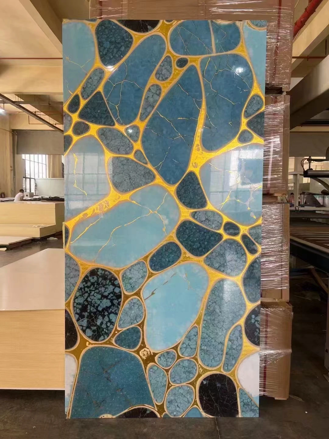 Digital Printing Faux Marble Wall Paneling PET Bamboo Charcoal Wood Veneer Panel For Entertainment Decoration