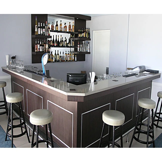 Modern Style Custom Commercial Furniture Wooden Restaurant Kitchen Coffee Bar Counter Table L Shape Wine Bar Counter