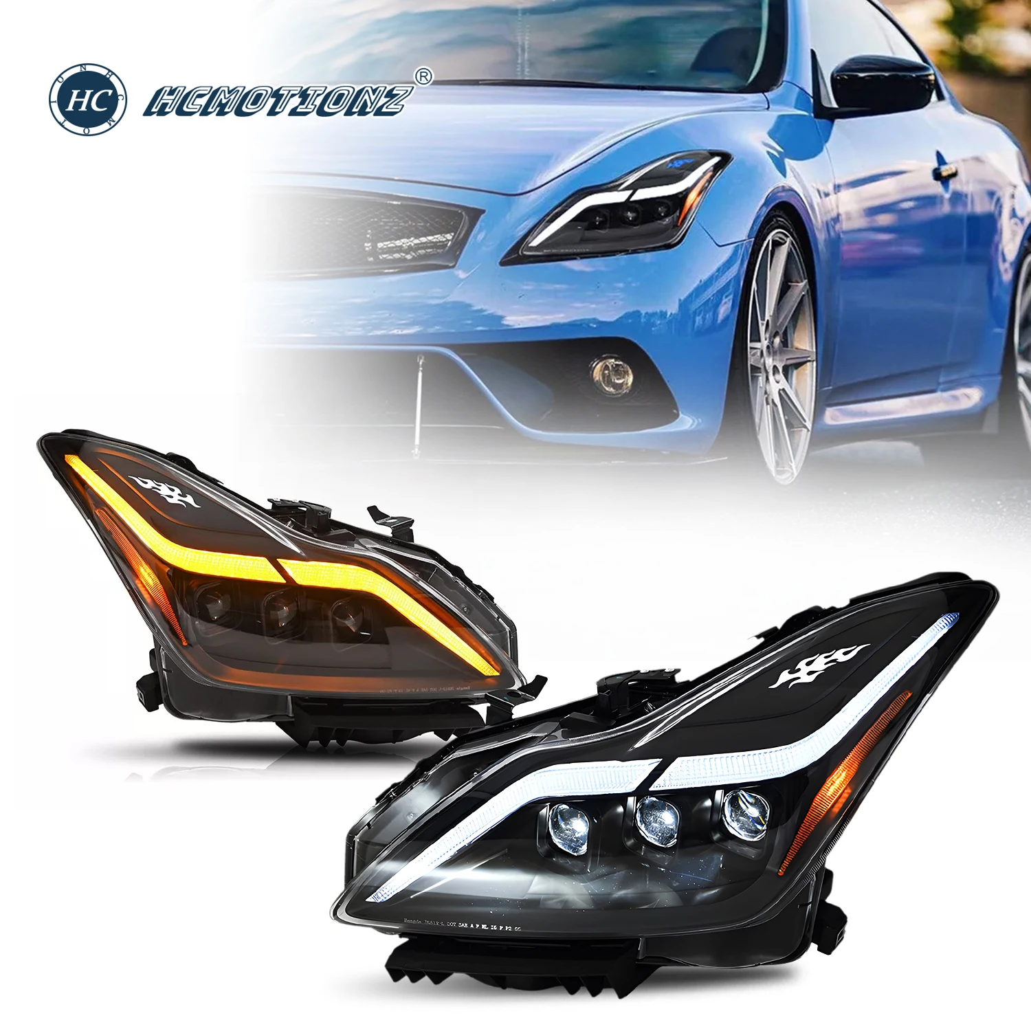 HCMOTIONZ LED Headlights for Infiniti G37 2008-2013 Animation DRL Q60 Coupe Convertible 2014-2015 Car Front Lamps Assembly
