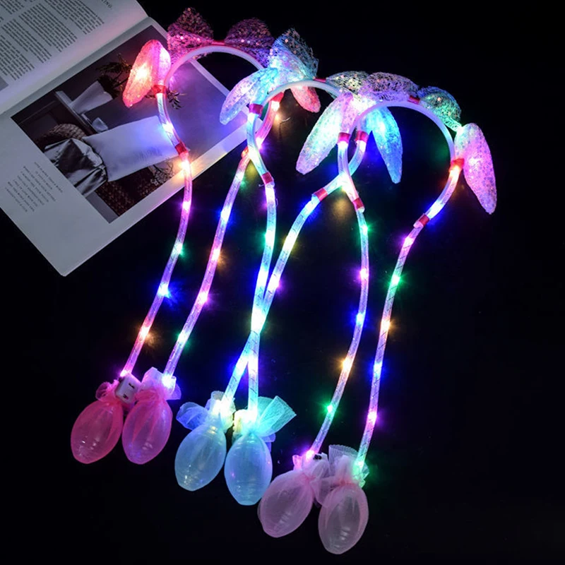 Cute LED Glowing Ear Hat Sequin Lace Headband Air Bag Can Moving Rabbit Ears Toy Hair Hoop Party Photo Props Sweet Headwear Gift