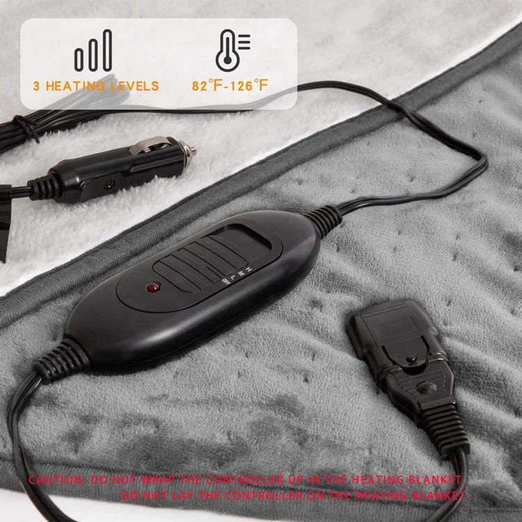 Machine Washable Car Electric Blanket Flannel Sherpa Heated Travel Blanket Plug in Heating Throw For Car Truck SUV Van