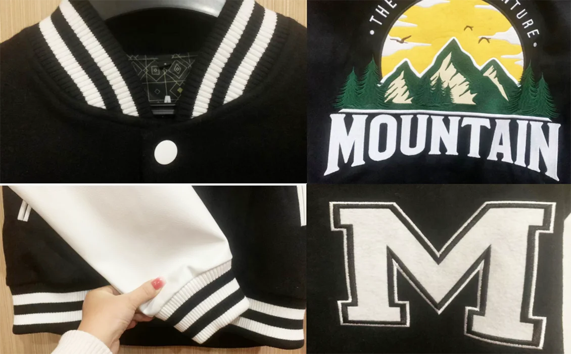 2022 Wholesale Men Custom Cotton Fleece Baseball Jacket Letterman Blank Hooded Varsity Jacket Leather Sleeves OEM Logos