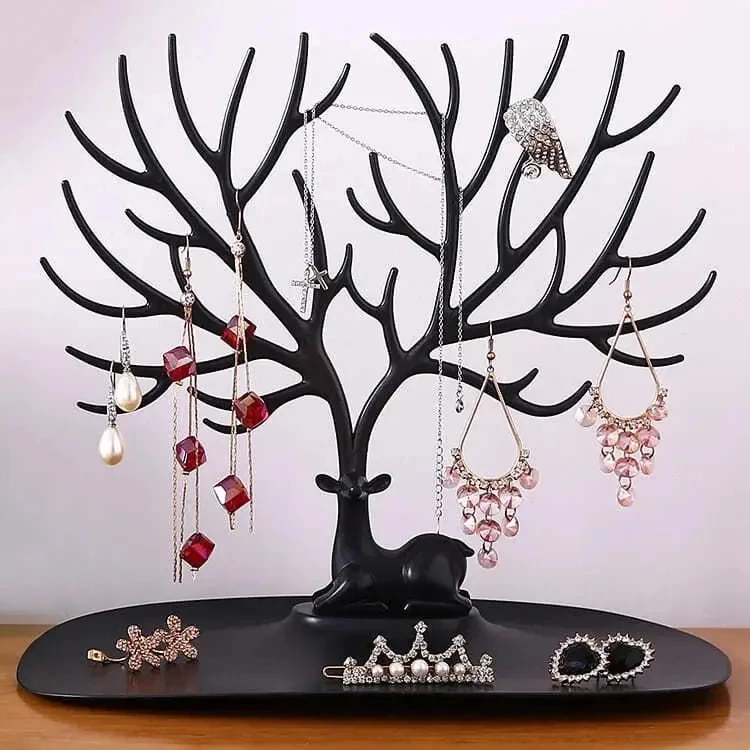 Necklace Bracelet Organizer Holder Earrings Display Plastic Deer Tower Rack Hanging Jewelry Stand Tree with Tray for Accessories