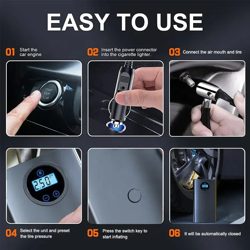 New arrival product portable cordless air compressor mini car tire inflator pump with LED light wireless inflating power